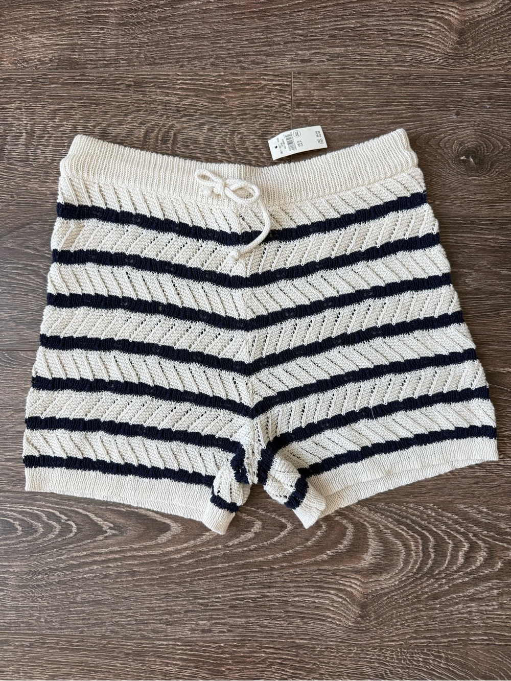aerie Cream and Navy Striped Knit High Waist Shorts